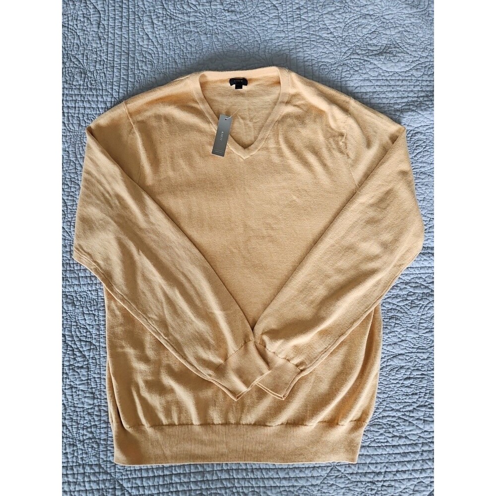 J Crew Cashmere Blend V-Neck Sweater Mens XL Gold Yellow Pullover Knit NEW